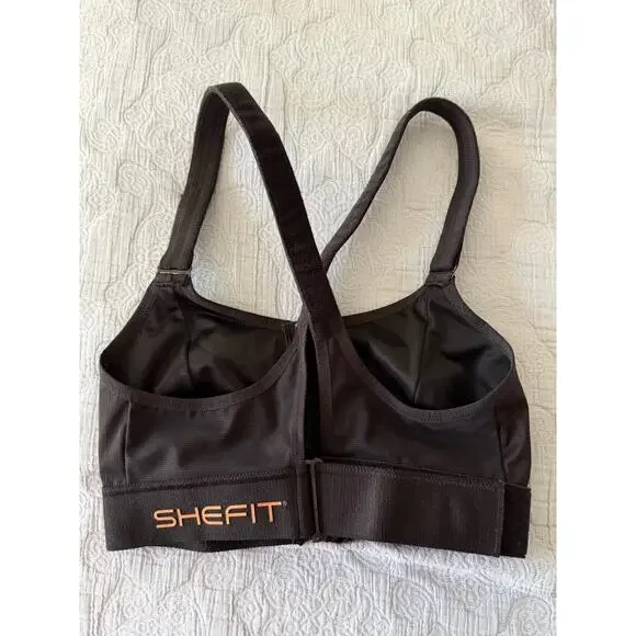 Shefit Luxe Sports Bra Womens Black Gold Zip Front Adjustable High Impact - Picture 2 of 5